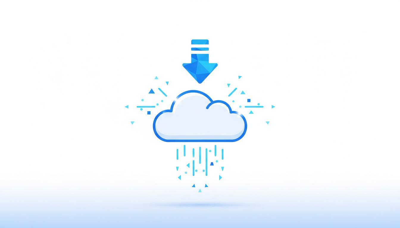 云下载概念图，蓝色下载箭头与云存储图标